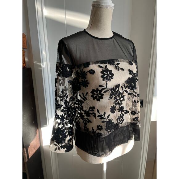 Vintage Kathy Cole Black Sheer Lace Floral Sequin Blouse Top Dark Romance 12 USA - Picture 11 of 13